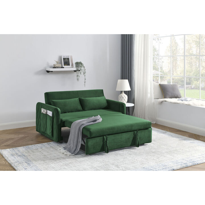55" Modern Convertible Sofa Bed With 2 Detachable Arm Pockets, Velvet Loveseat Sofa With Pull Out