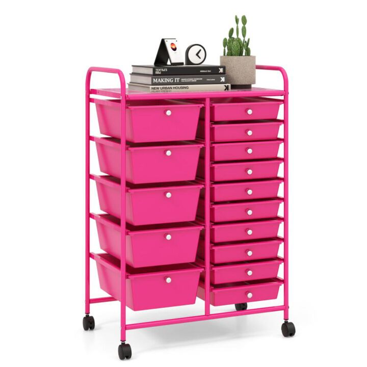 Hivvago 15-Drawer Utility Rolling Organizer Cart Multi-Use Storage