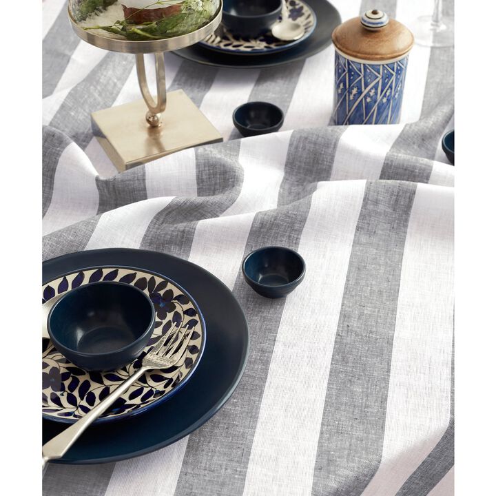 Solino Home 100% Pure Linen Table Throw 52 x 52 Inch | Cabana Stripe for Thanksgiving, Christmas