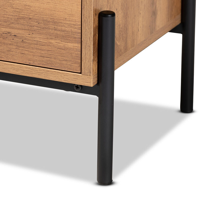 Baxton Studio Tasman Modern Industrial Natural Brown Finished Wood And Black Metal End Table