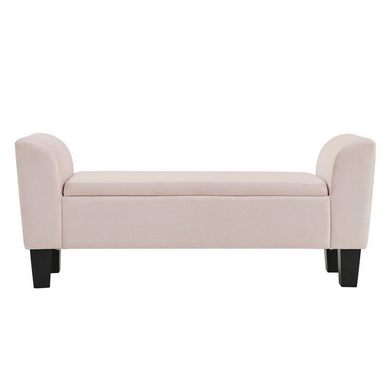 Cesar 55 Inch Ottoman Bench with Storage, Padded, Curved Arms, Pink Velvet-Benzara