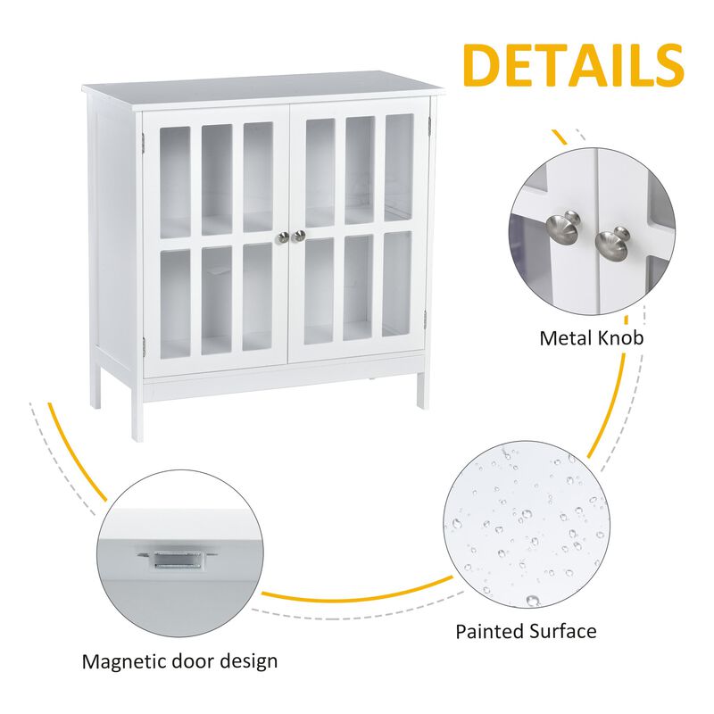 White Kitchen Storage: Buffet Sideboard with Transparent Doors