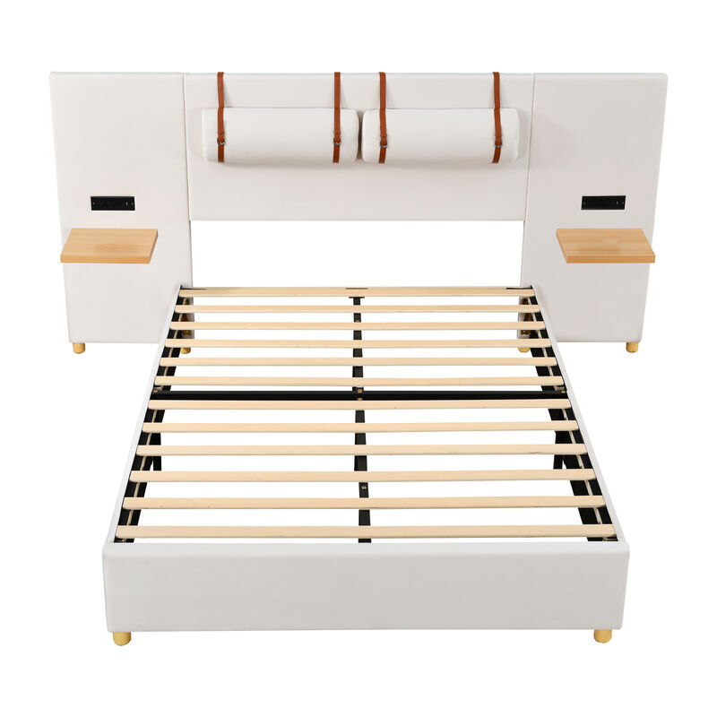 Merax Velvet Platform Bed  with Built-in Pillows