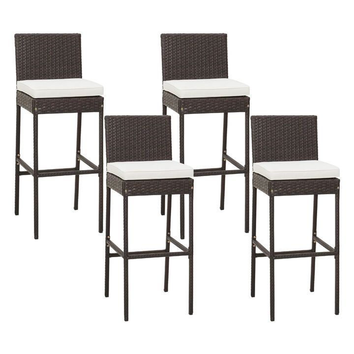 Patio Wicker Barstools with Seat Cushion and Footrest
