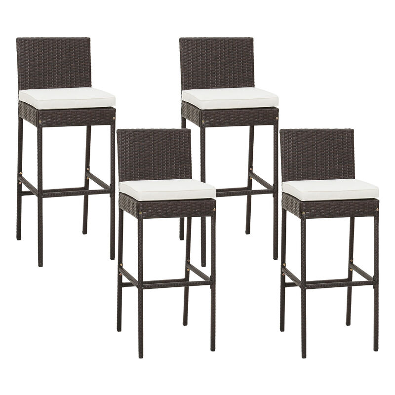 Patio Wicker Barstools with Seat Cushion and Footrest