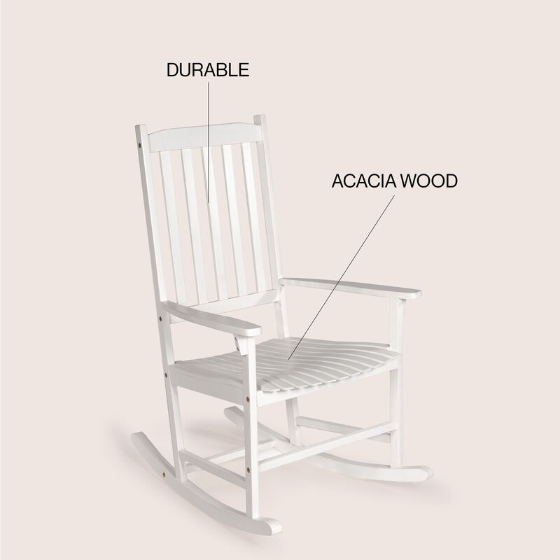 Seagrove Farmhouse Classic Slat-Back Acacia Wood Outdoor Rocking Chair