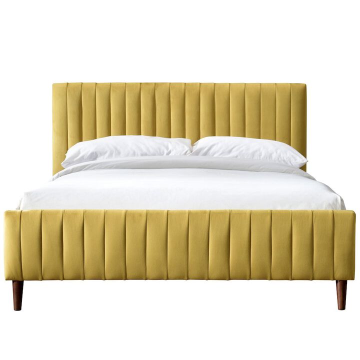 Omax Decor Spencer Wood/Fabric Upholstered Queen Platform Bed in Gold Velvet