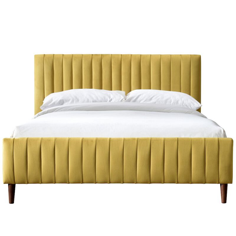 Omax Decor Spencer Wood/Fabric Upholstered Queen Platform Bed in Gold Velvet