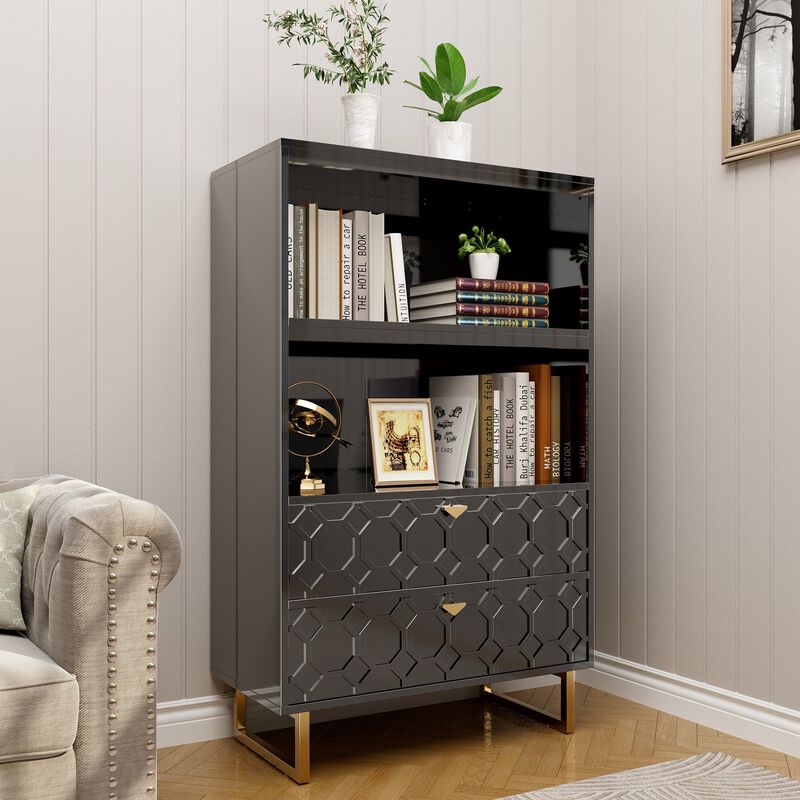 55.6 in. Tall Black Wood Display Bookcase Storage Organizer