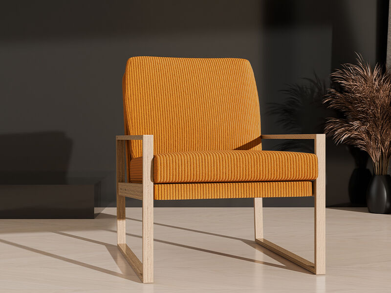 BELLEZE Modern Mustard Yellow Accent Chair, Mid-Century Corduroy Upholstered Lounge Chair, Wooden Frame Armchair for Living Room, Bedroom, or Office, Comfortable Padded Cushion