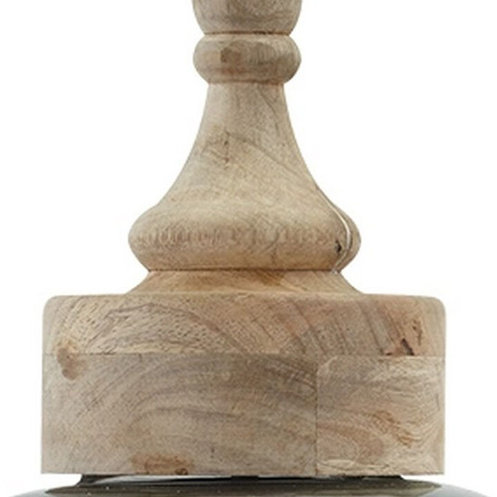 Inverted U Glass Pendant Light with Wood Finial Crown Top, Brown and Clear - Benzara