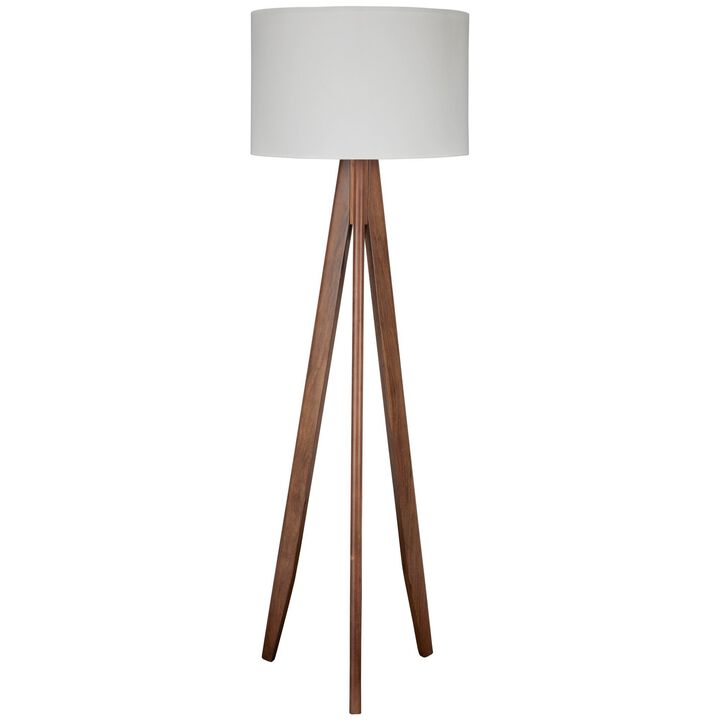 Megan 71 Inch Floor Lamp, White Drum Shade and Brown Wood Tripod Base - Benzara