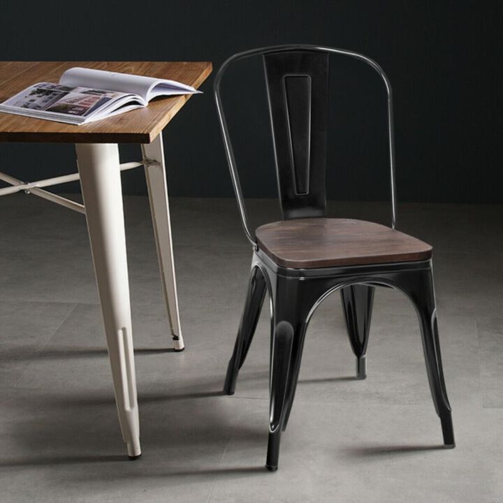 Hivvago 18 Inch Set of 4 Stackable Metal Dining Chair with Wood Seat