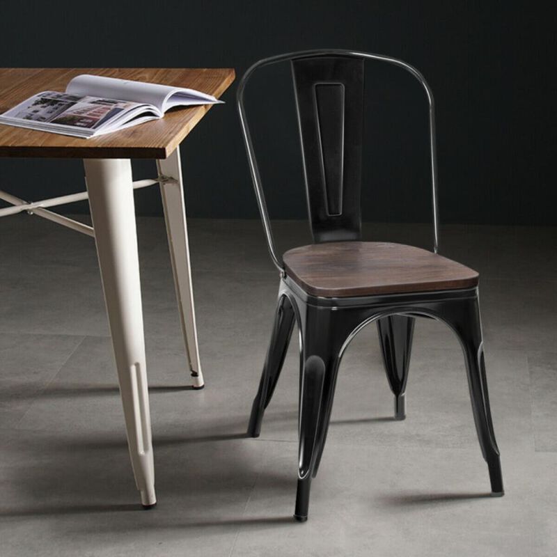 Hivvago 18 Inch Set of 4 Stackable Metal Dining Chair with Wood Seat