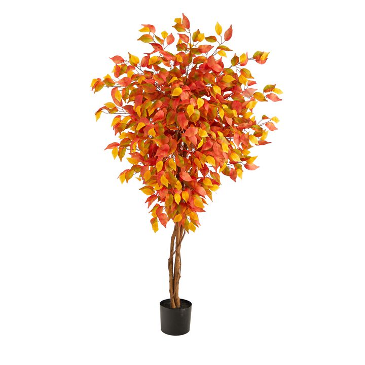 Hivvago 5 Feet Autumn Ficus Artificial Fall Tree