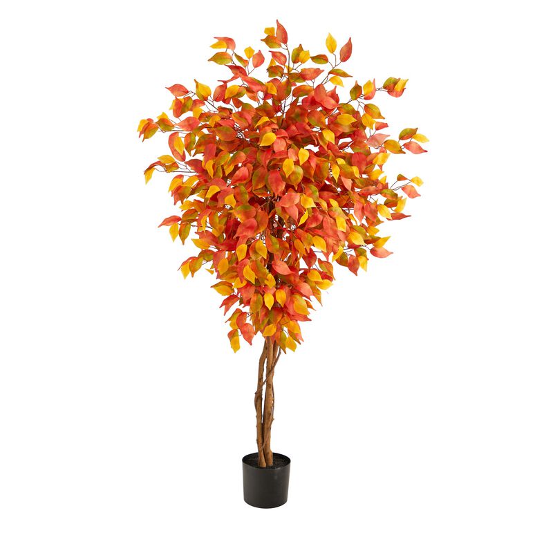 Hivvago 5 Feet Autumn Ficus Artificial Fall Tree