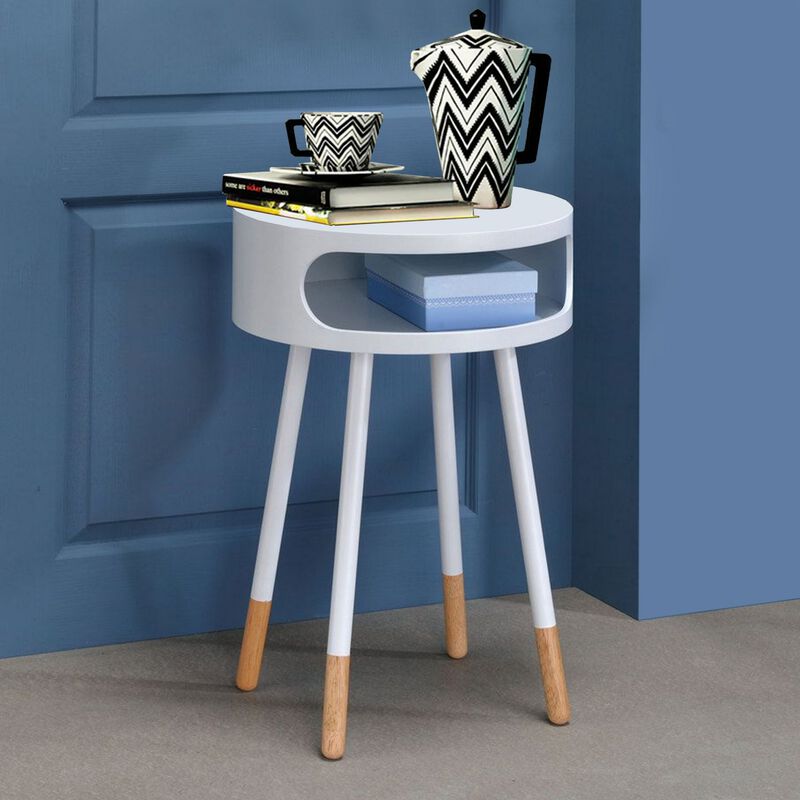 Sonria Round End Table, White & Natural-Benzara