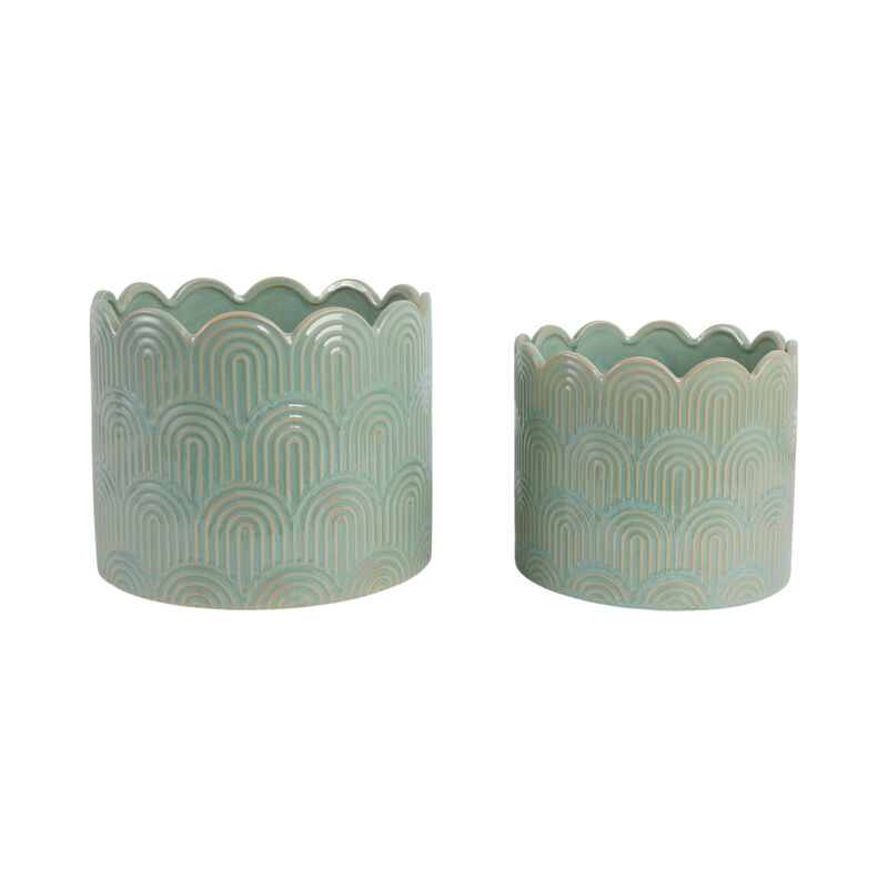 Sage Green Arch Stone Planters set