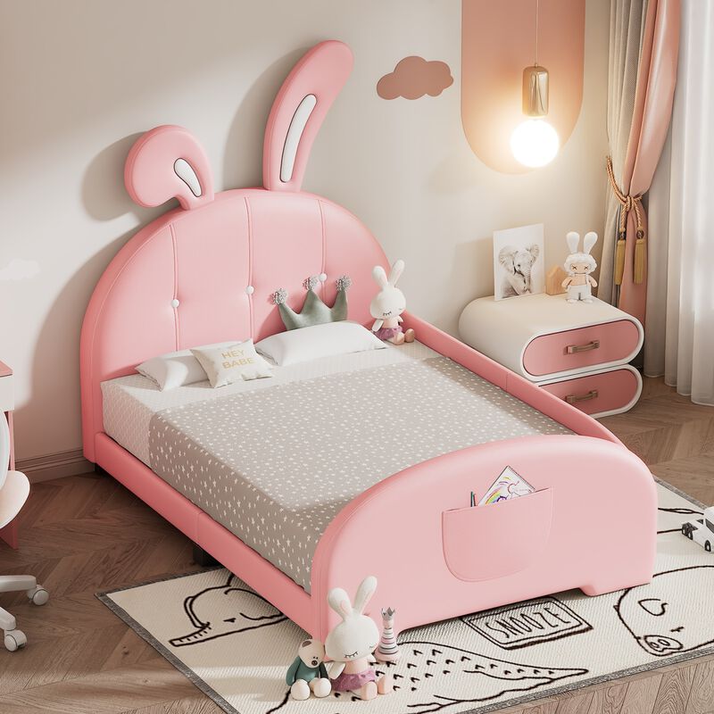 Merax PU Leather Platform Bed for Kids Childern