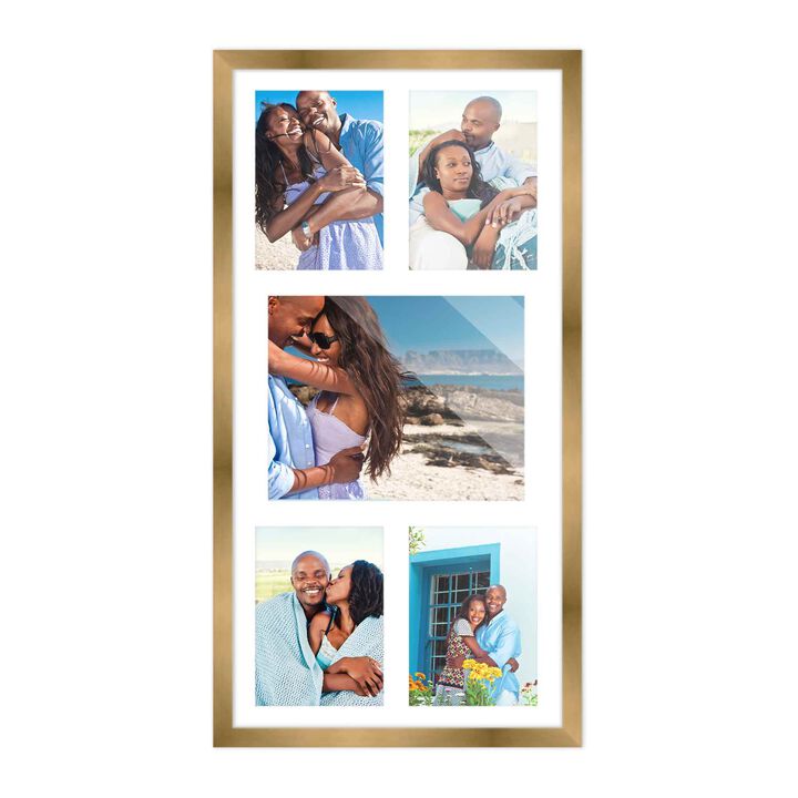 12x24.5 Wood Collage Frame with a White Mat for 8x10 & 5x7 Pictures