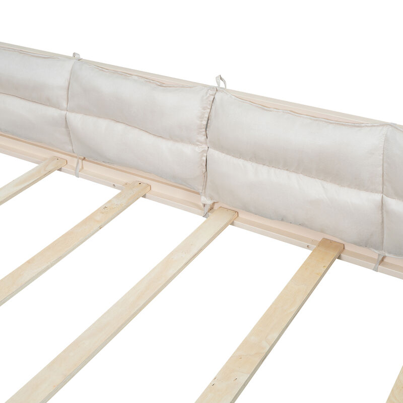 Merax Wood Platform Bed with Guardrail and Pillow