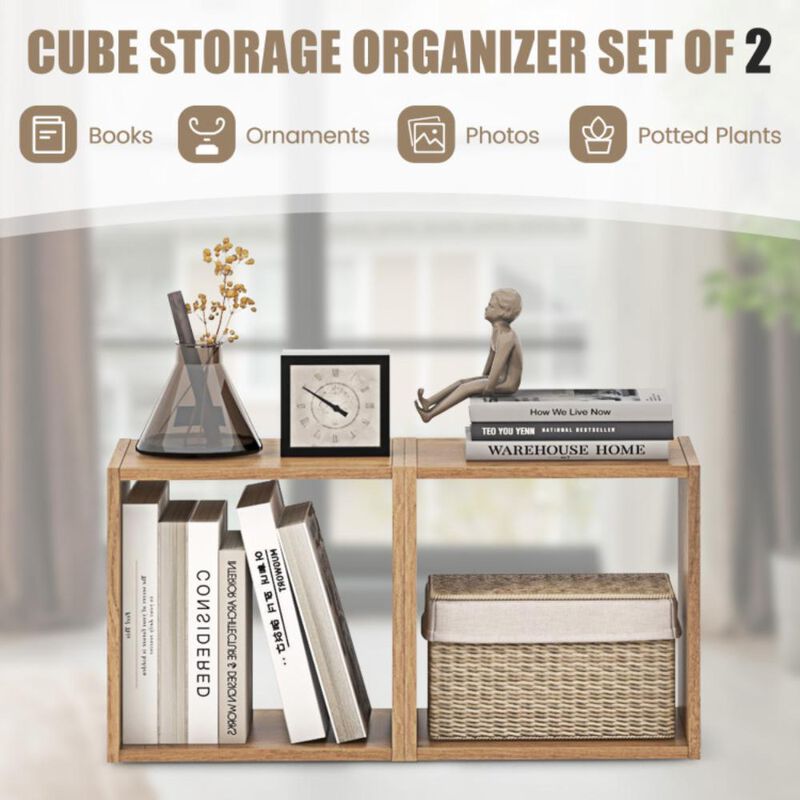 Hivvago 2 Cubes Stackable Bookcase for Living Room and Study-Natural