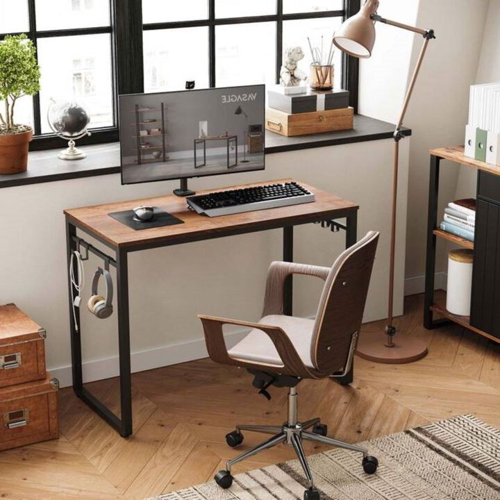 Hivvago Industrial Black Metal Frame Computer Desk with Wood Top