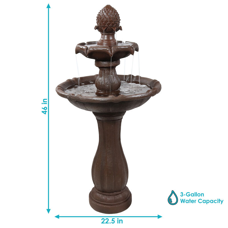 Sunnydaze Pineapple Outdoor 2-Tier Solar Fountain with Battery