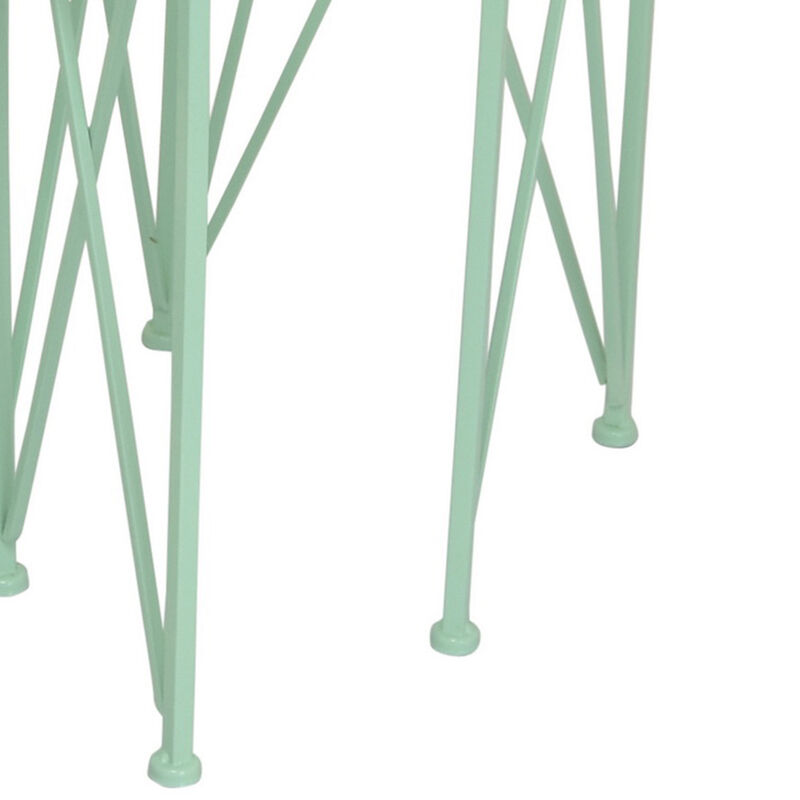 Mito 3pc Nesting Plant Stand Table, Brown Wood, X Cross Green Metal - Benzara