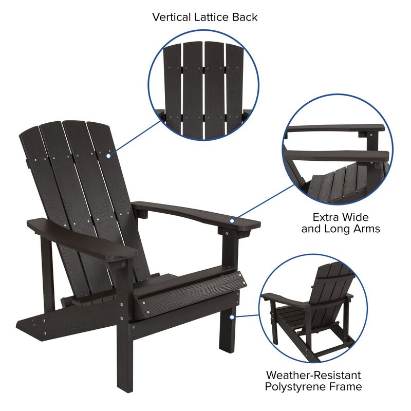 Flash Furniture 5 Piece Commercial Charlestown Adirondack Chair Set with Fire Pit - 4 Slate Gray Poly Resin Wood Chairs - Star and Moon Fire Pit with Mesh Cover