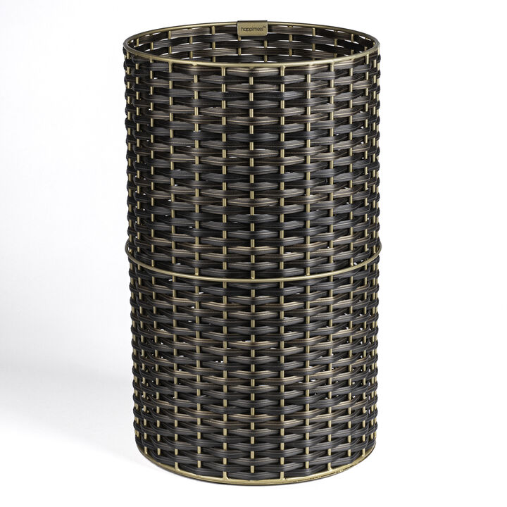 Cecil Modern Faux Wicker Cylinder Waste Basket