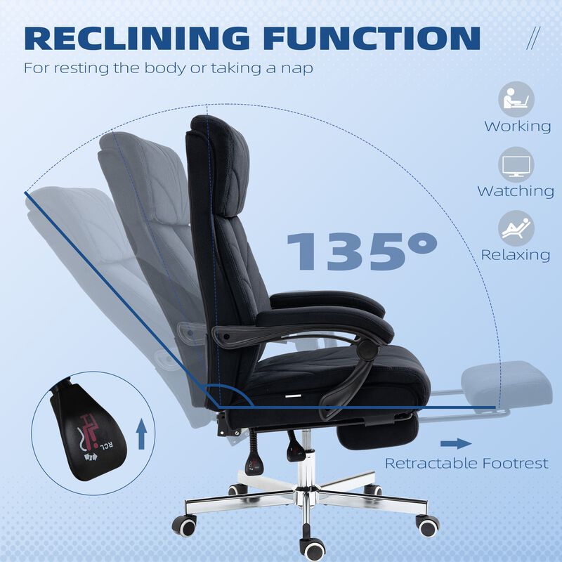 Black Home Office Chair: High-Back Reclining Desk Chair with Footrest