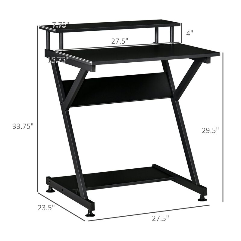 Black Home Office: Industrial R-Shaped Desk with Monitor Shelf