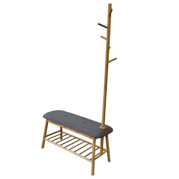 Osava Coat Rack Hall Tree with Bench, Shoe Storage, Gray Polyester, 65 Inch