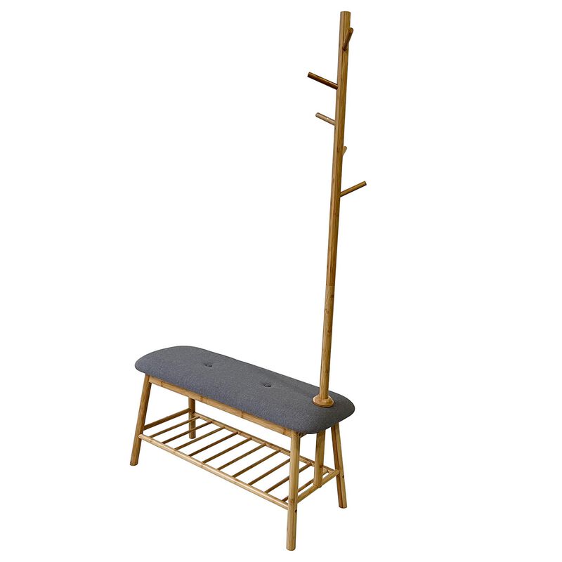 Osava Coat Rack Hall Tree with Bench, Shoe Storage, Gray Polyester, 65 Inch