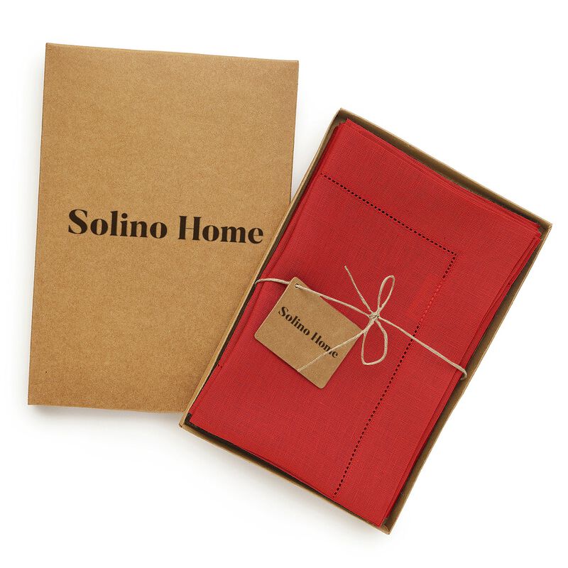 Solino Home 100% Pure Linen Dinner Napkins 20 x 20 Inch Set of 4 | Classic Hemstitch