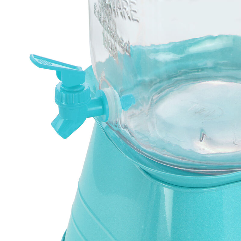 Gibson Home Chiara 2 Gallon Glass Mason Jar Dispenser with Metal Lid and Base in Blue