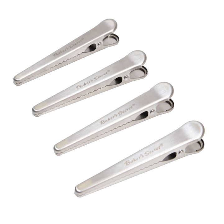Baker's Secret 4x Bag Clips, Stainless Steel & Non-rusting, Set of 4, Kitchen Essentials, Bag Clip Set, Silver