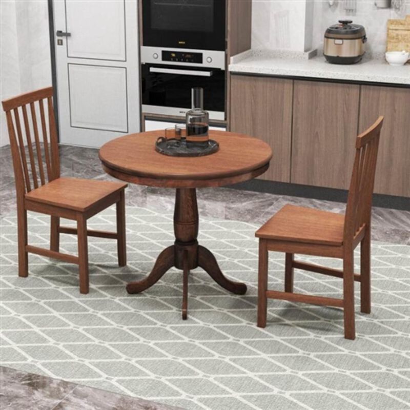 Hivvago 3 Piece Traditional Round Dining Table and 2 Chairs Set in Walnut Wood Finish