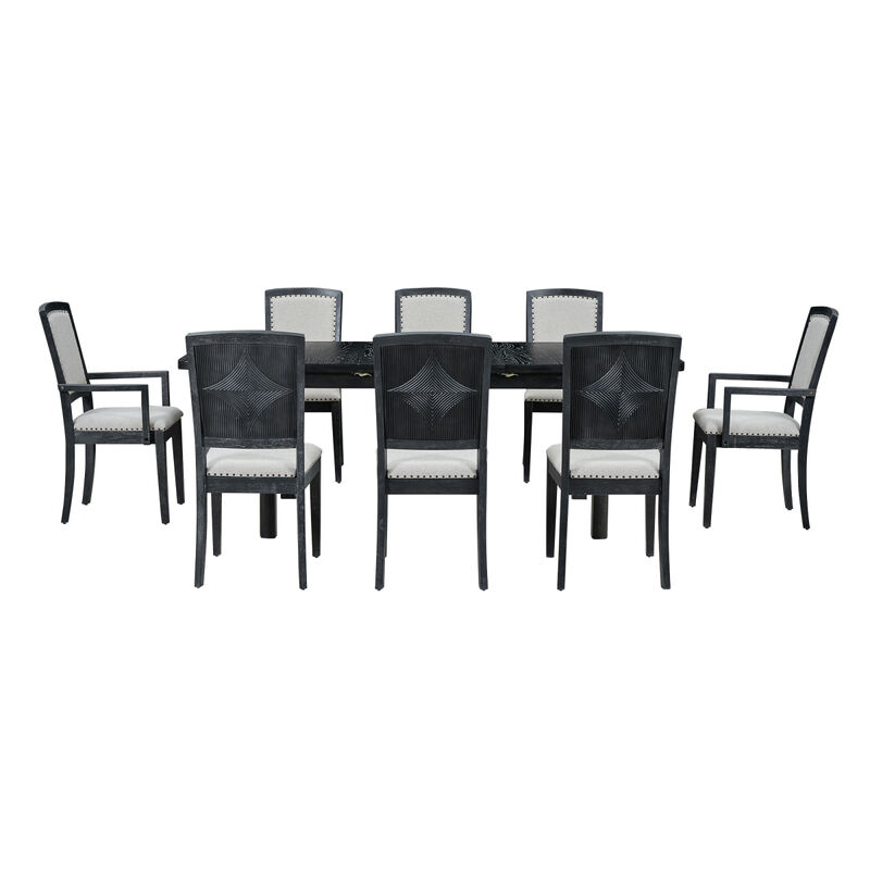 9-Piece Rustic Dining Set with Extendable Table