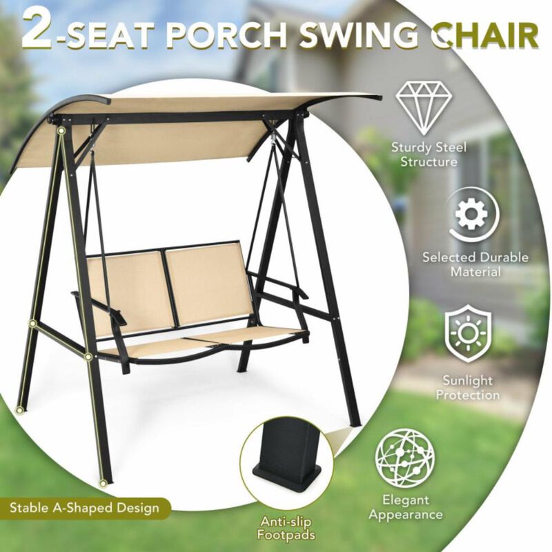 Hivvago 2 Person Patio Swing with Weather Resistant Glider and Adjustable Canopy