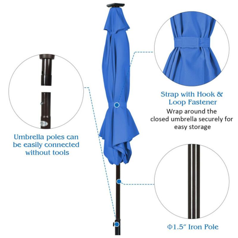 Hivvago 9 Feet Solar LED Lighted Patio Market Umbrella with Tilt Adjustment without Base