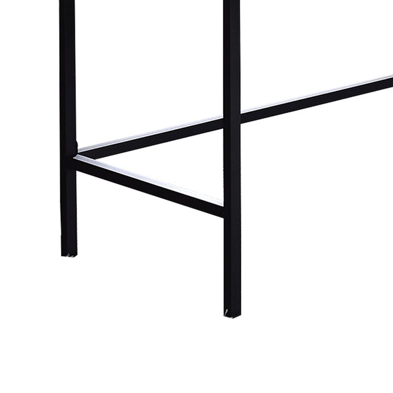 Wooden Desk with 2 Drawers and Metal Frame, Washed White and Black-Benzara