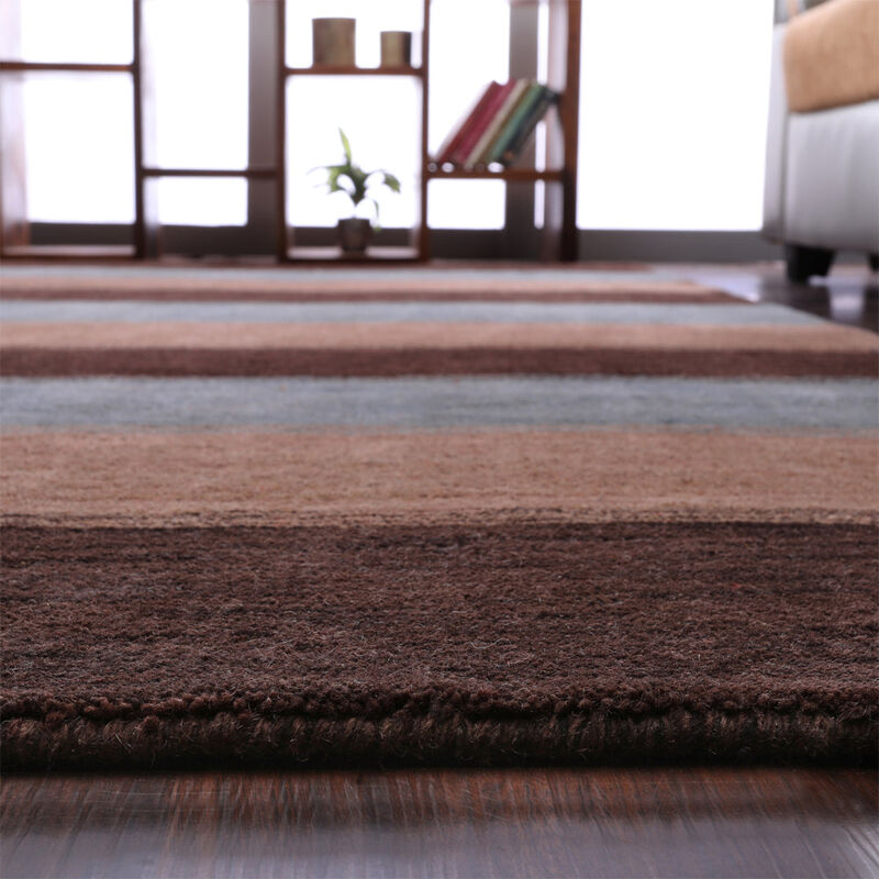 RUGSOTIC CARPETS HAND KNOTTED LOOM WOOL ECO-FRIENDLY AREA RUGS  - 6'x9', Rectangle, Brown Light Blue Color, Contemporary Modern Design, High Pile Handmade Anti Skid Rugs for Living Room (L00206)