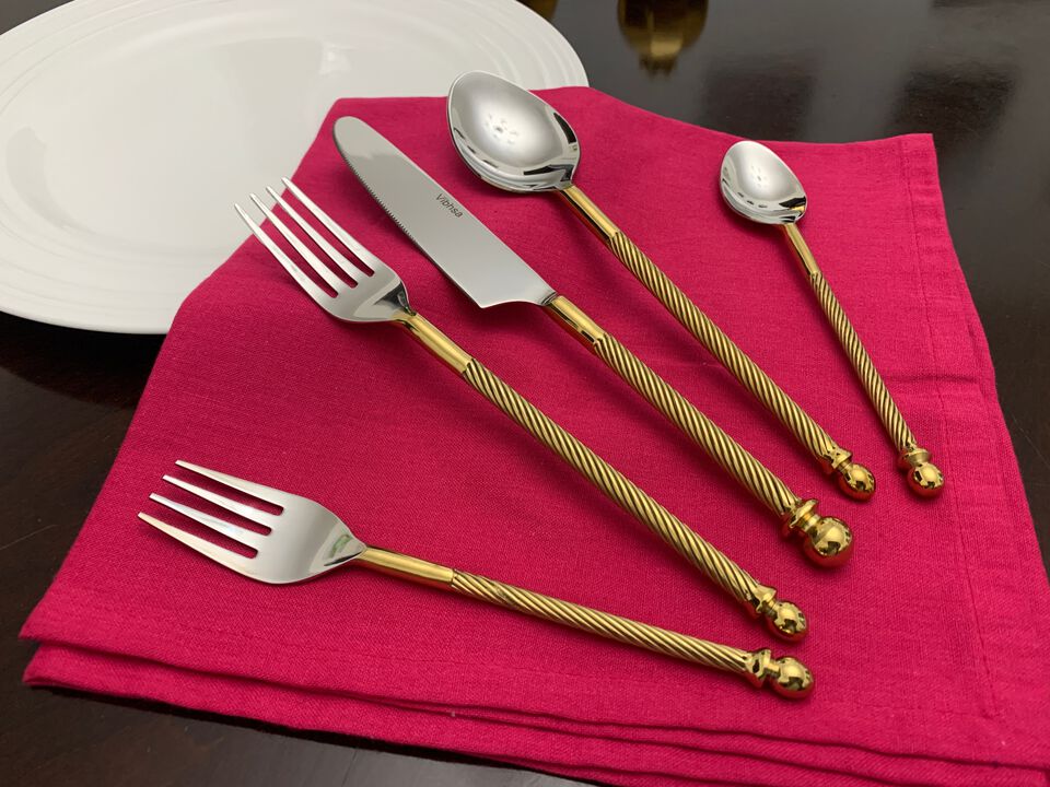 Designer Golden Flatware Set of 20 PC (Stainless Steel, Glossy)