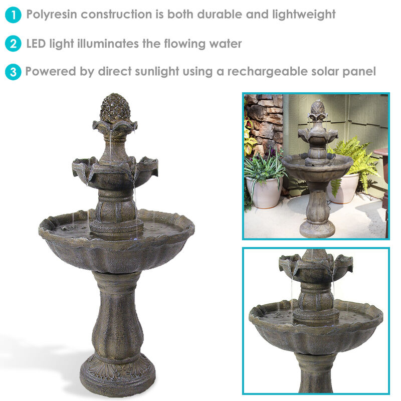 Sunnydaze Pineapple Polyresin Outdoor 2-Tier Solar Fountain with Battery