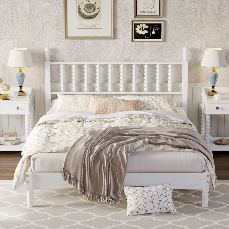 Merax Wood Retro Platform Bed with Gourd Shaped Headboard