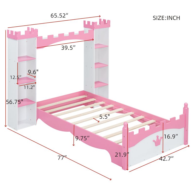 Merax Castle Wooden Bed with Storage Shelf