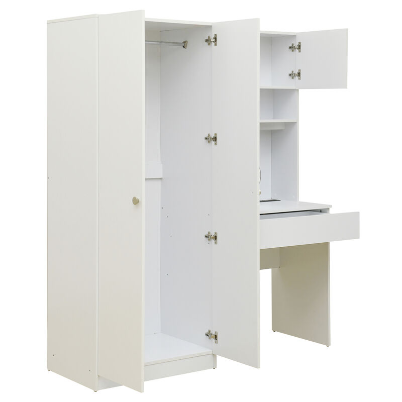 Merax Wooden Storage Vanity Wardrobe with Makeup Mirror and Drawers for Bedroom