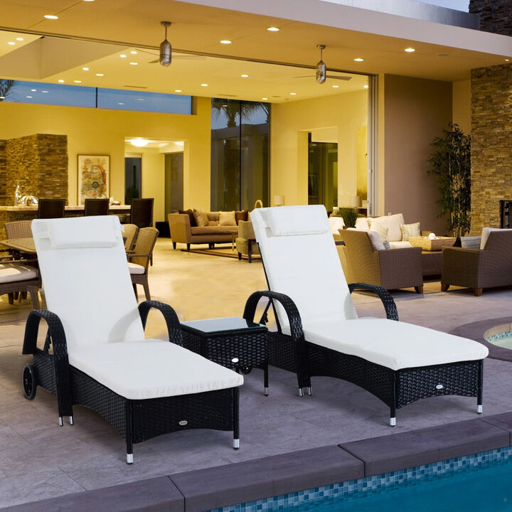 Black Wicker Relaxation: 3-Piece Outdoor Lounge Set with Table & Wheels